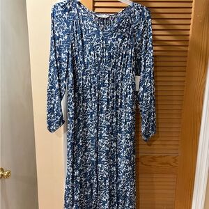 Sonoma Blue and White Long Sleeve Floral Maxi Dress